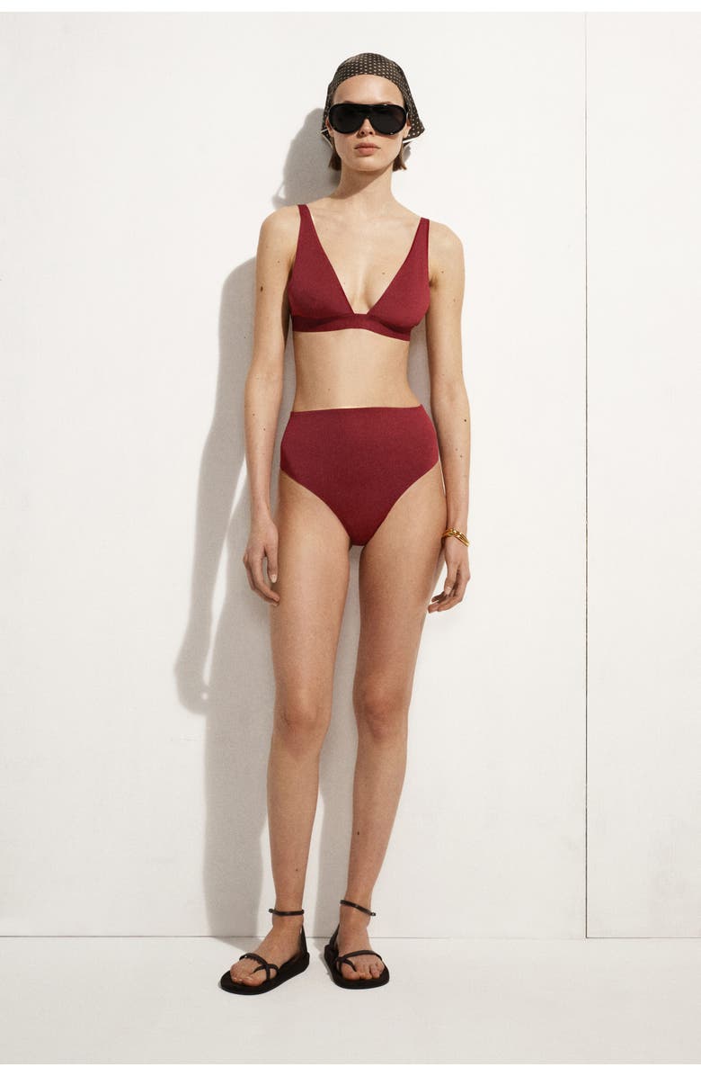 COS Bonded Scuba Knit V-Neck Bikini Top, Alternate, color, Dark Red