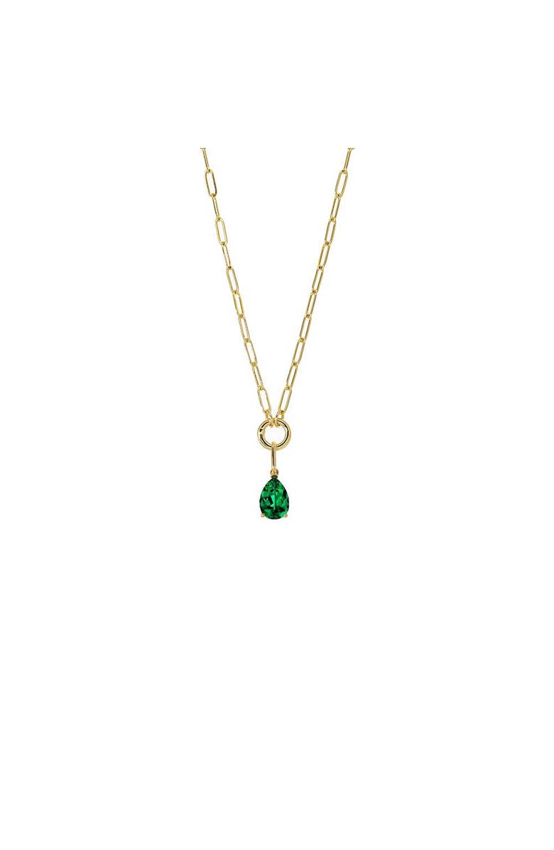 BY ADINA EDEN Colored CZ Pear Charm & Paperclip Clicker Toggle Link Necklace, Main, color, Emerald Green - 16 Inch