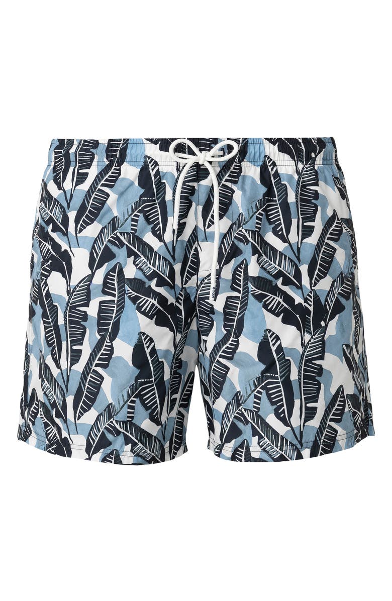 Eton Tropical Leaf Print Swim Trunks, Alternate, color, Black