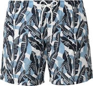 Eton Tropical Leaf Print Swim Trunks