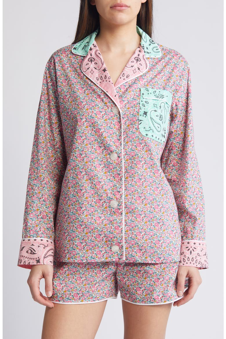 x Liberty London Mixed Print Pajama Shirt (Nordstrom Exclusive), Main, color, MINT / PALE PINK