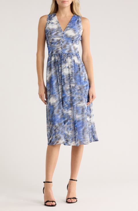 V-Neck Sleeveless Fit & Flare Midi Dress