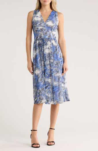 DKNY V-Neck Sleeveless Fit & Flare Midi Dress
