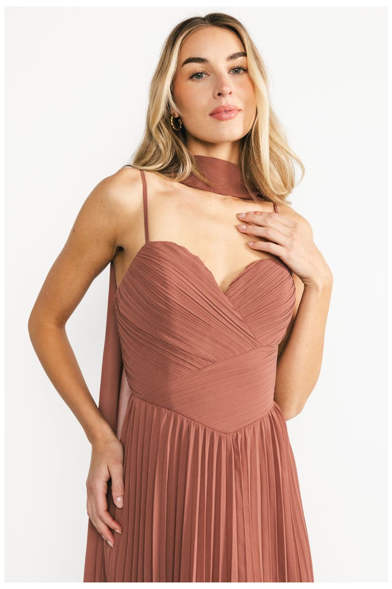 Georgina Pleated Maxi Dress, Alternate, color, Rosy Brown