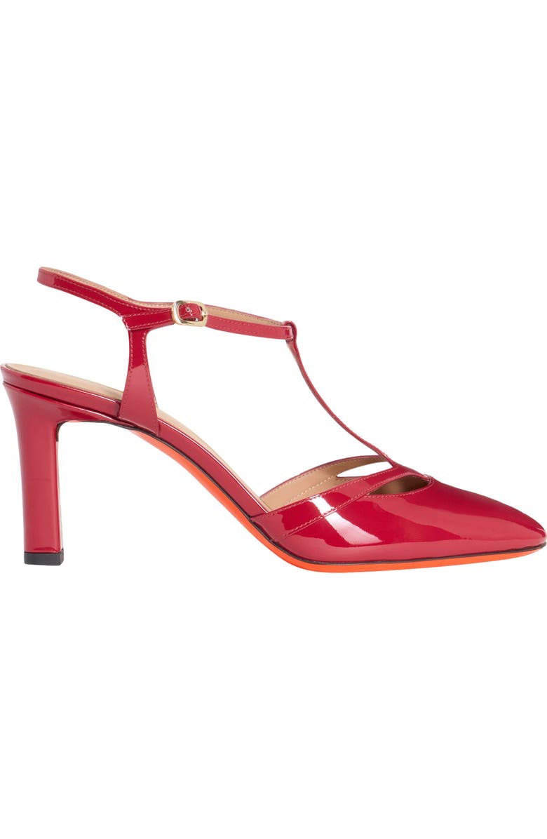 Santoni Women's patent leather high-heel T-bar pump, Main, color, Red