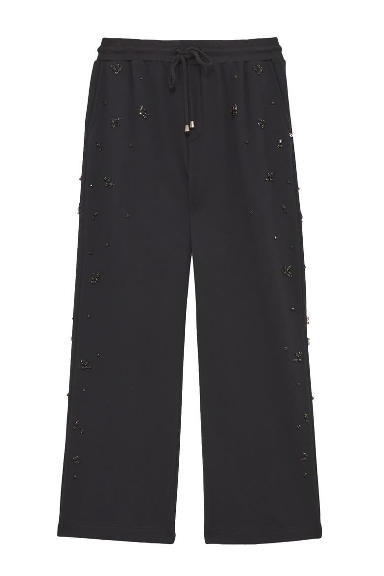 Cotton Jogger Trousers With Strass And Drawstring, Alternate, color, Black