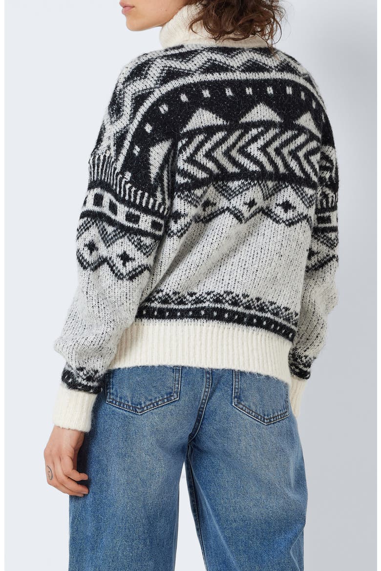 Share Fair Isle Turtleneck Sweater, Alternate, color, EGGNOGPATTERNBLACK