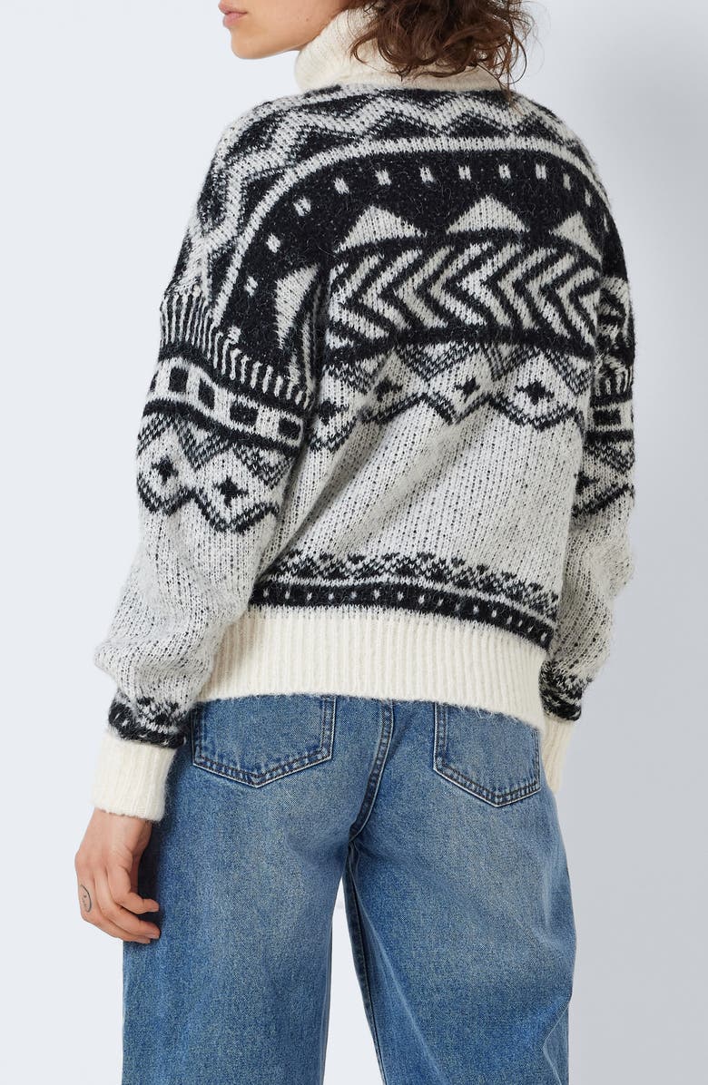 Noisy may Share Fair Isle Turtleneck Sweater, Alternate, color, Eggnogpatternblack