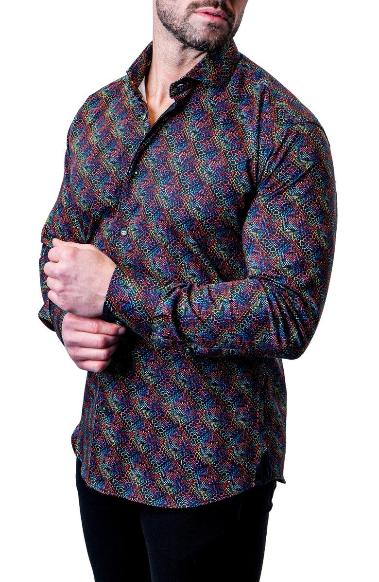 Maceoo Einstein Diamond Medallion Contemporary Fit Button-Up Shirt, Alternate, color, Blue Multi