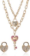 Juicy Couture Key Charm Layered Necklace and Lock Earring Set
