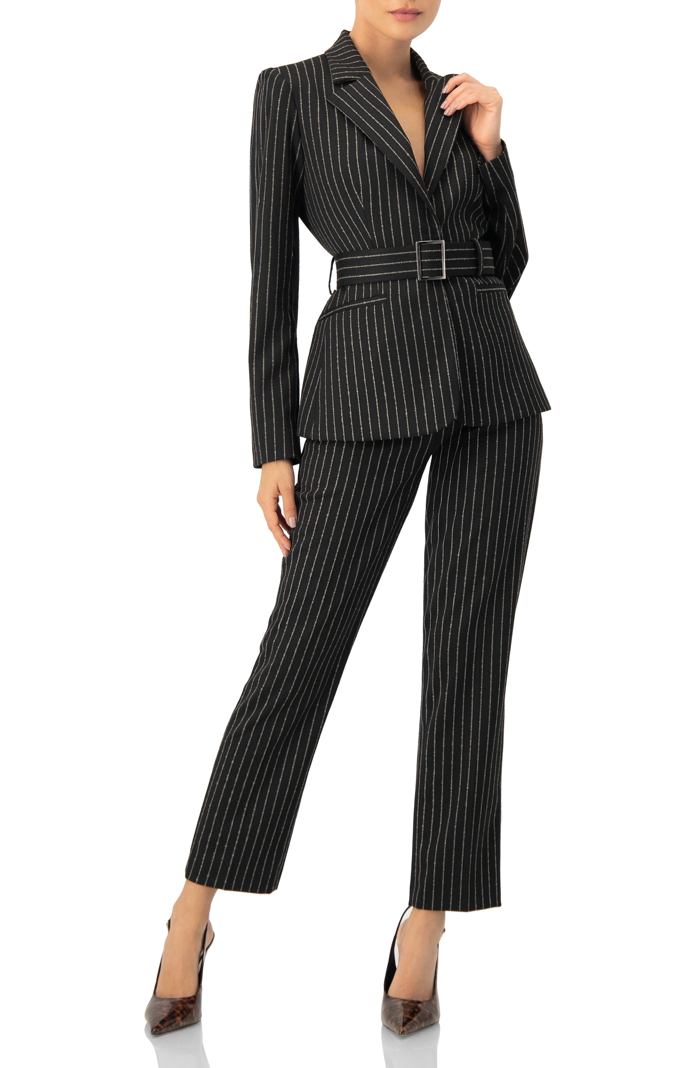 Striped Blazer With Belt - image 2