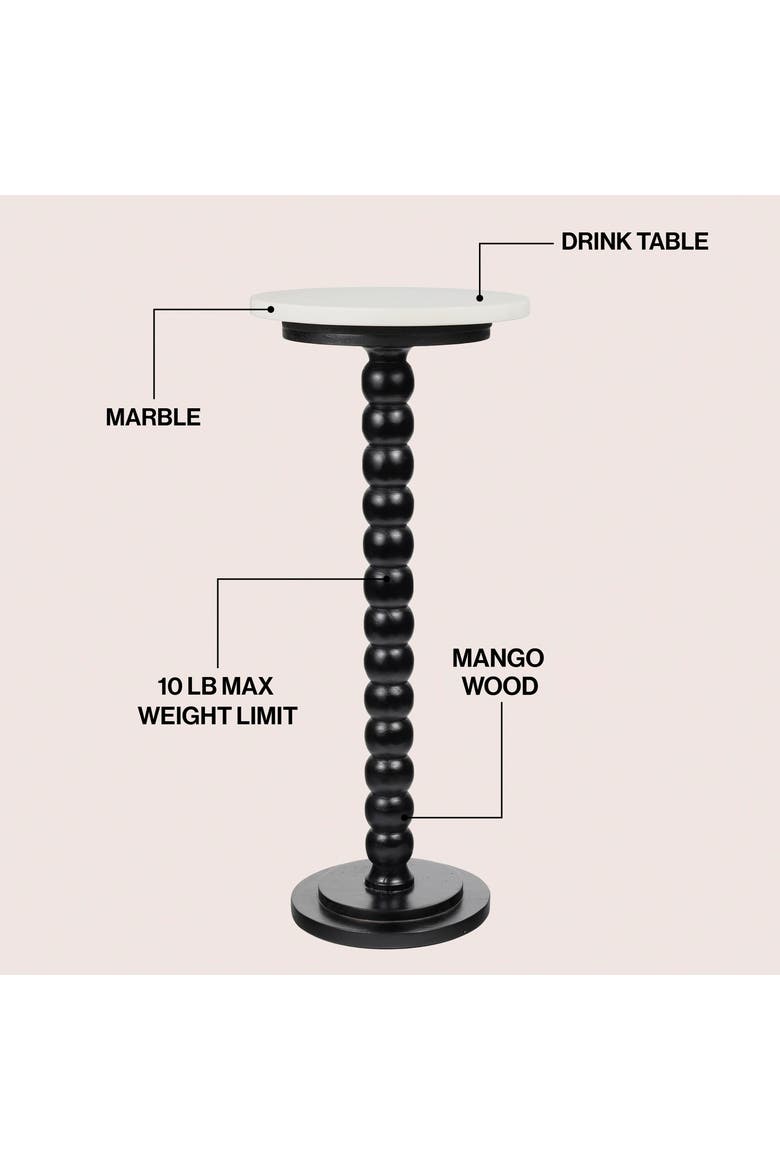 JONATHAN Y Monroe Farmhouse Wood Drink Table, Marble Round Top Bobbin ...