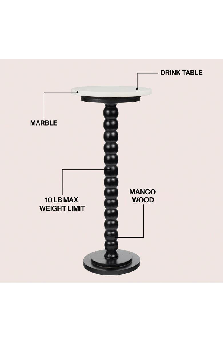 JONATHAN Y Monroe 24.25" Rustic Farmhouse Spindle Wood Drink Table and Decorative End Table with White/Beige Marble Round Top, Alternate, color, Black/White