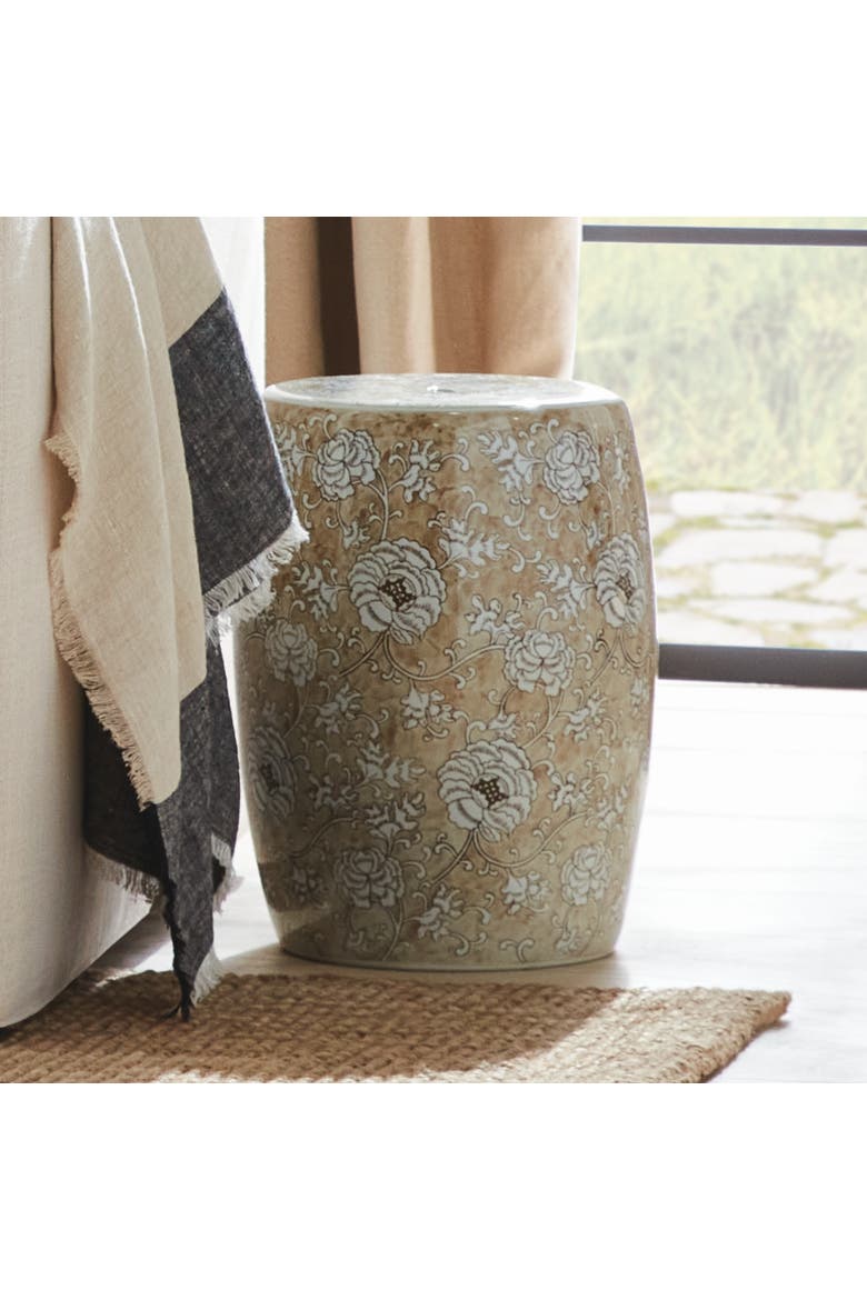 Province Lotus Stool - Brown & White Ceramic - Handcrafted, Alternate, color, Beige