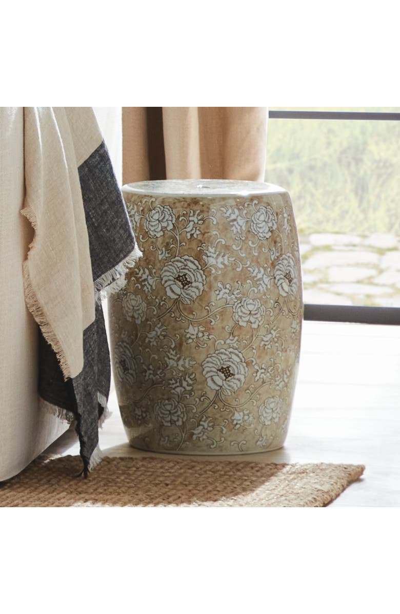 Napa Home & Garden Province Lotus Stool - Brown & White Ceramic - Handcrafted, Alternate, color, 