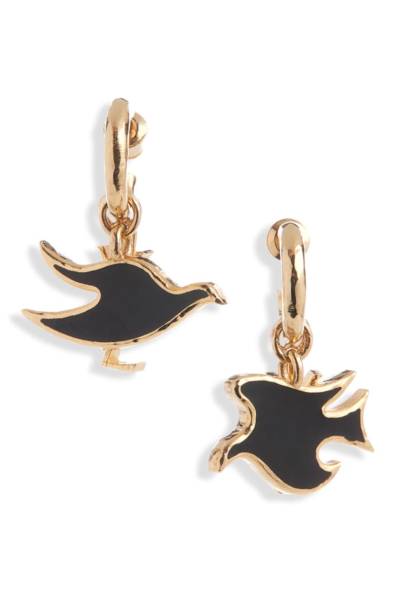 Flat Dove Charm Earrings, Main, color, 7520 BLACK/ PATINATED GOLD