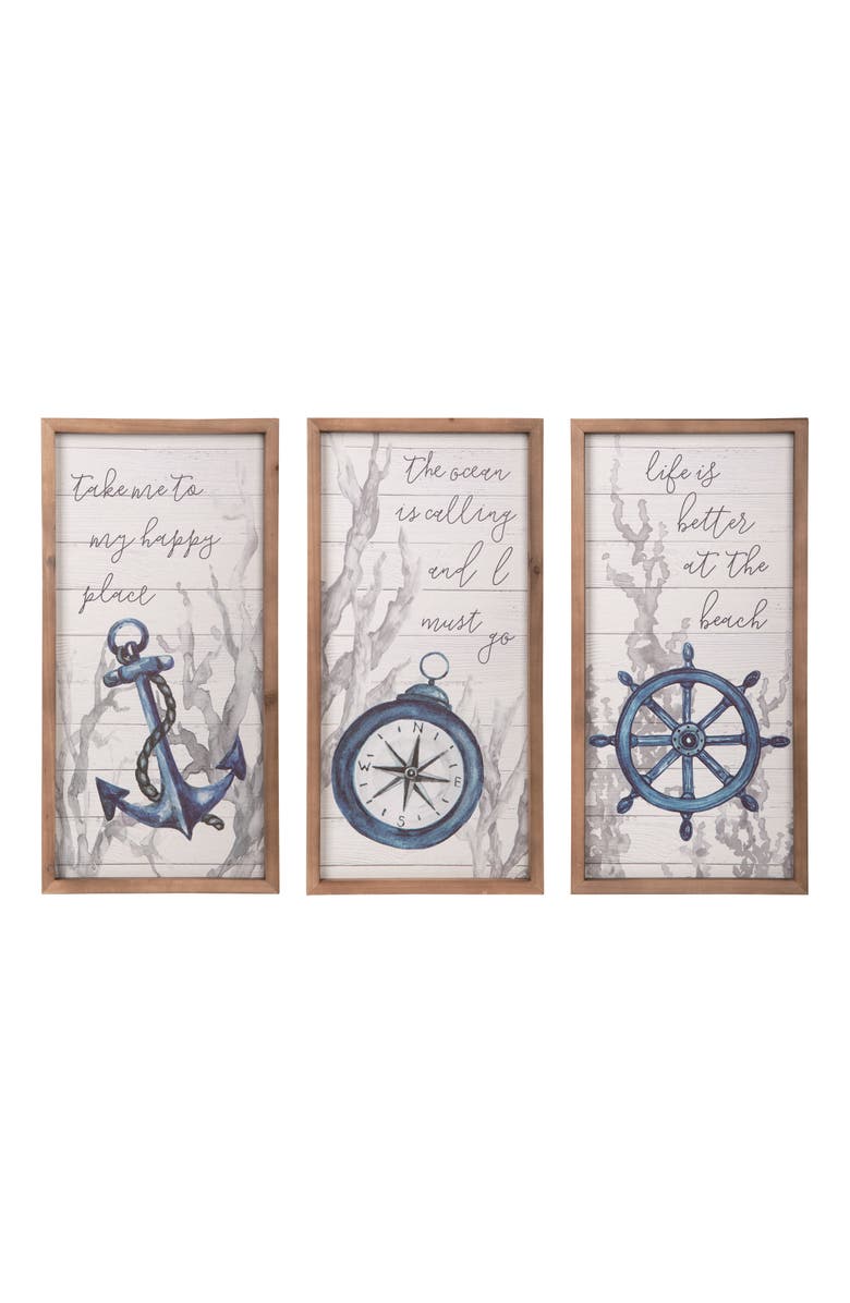 Transpac 23.63 Inch White Spring Coastal Wall Decor Set of 3 Wood Sign Panels for Home Decoration, Main, color, White