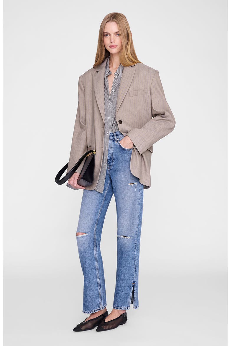 Quinn Pinstripe Blazer, Alternate, color, Taupe & Blue Pinstripe