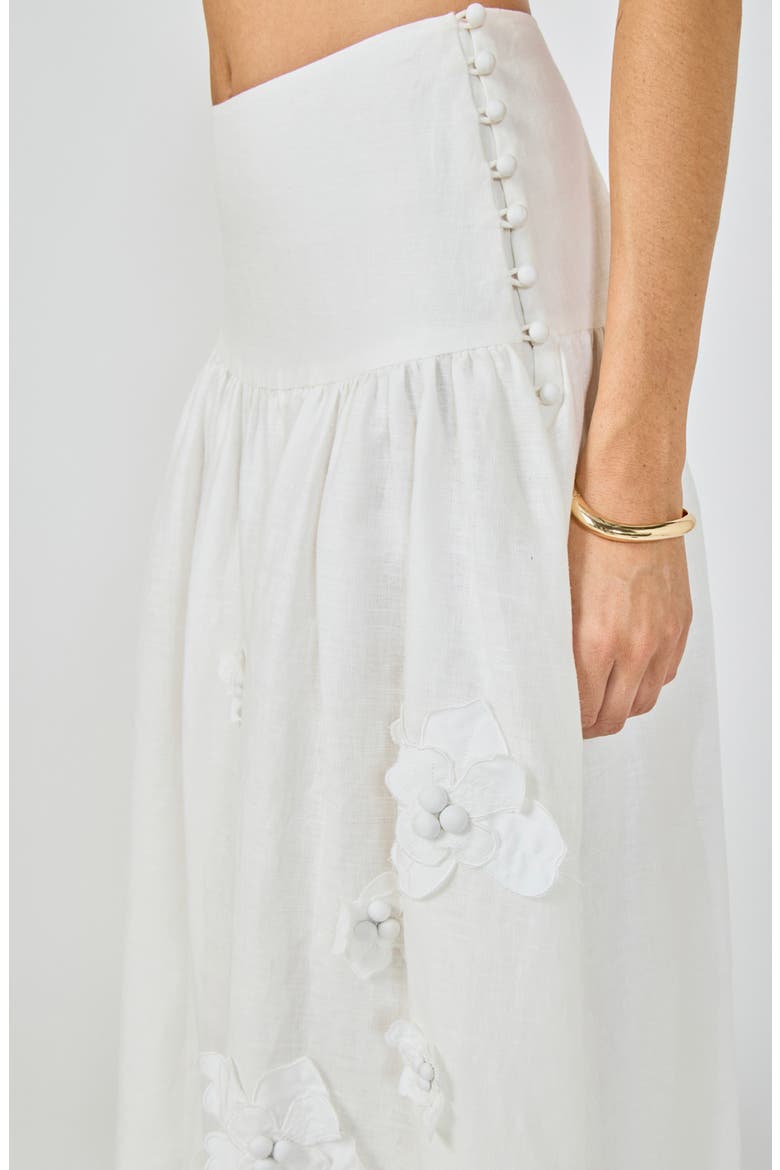 Floral Detail Linen Midi Skirt, Alternate, color, WHITE