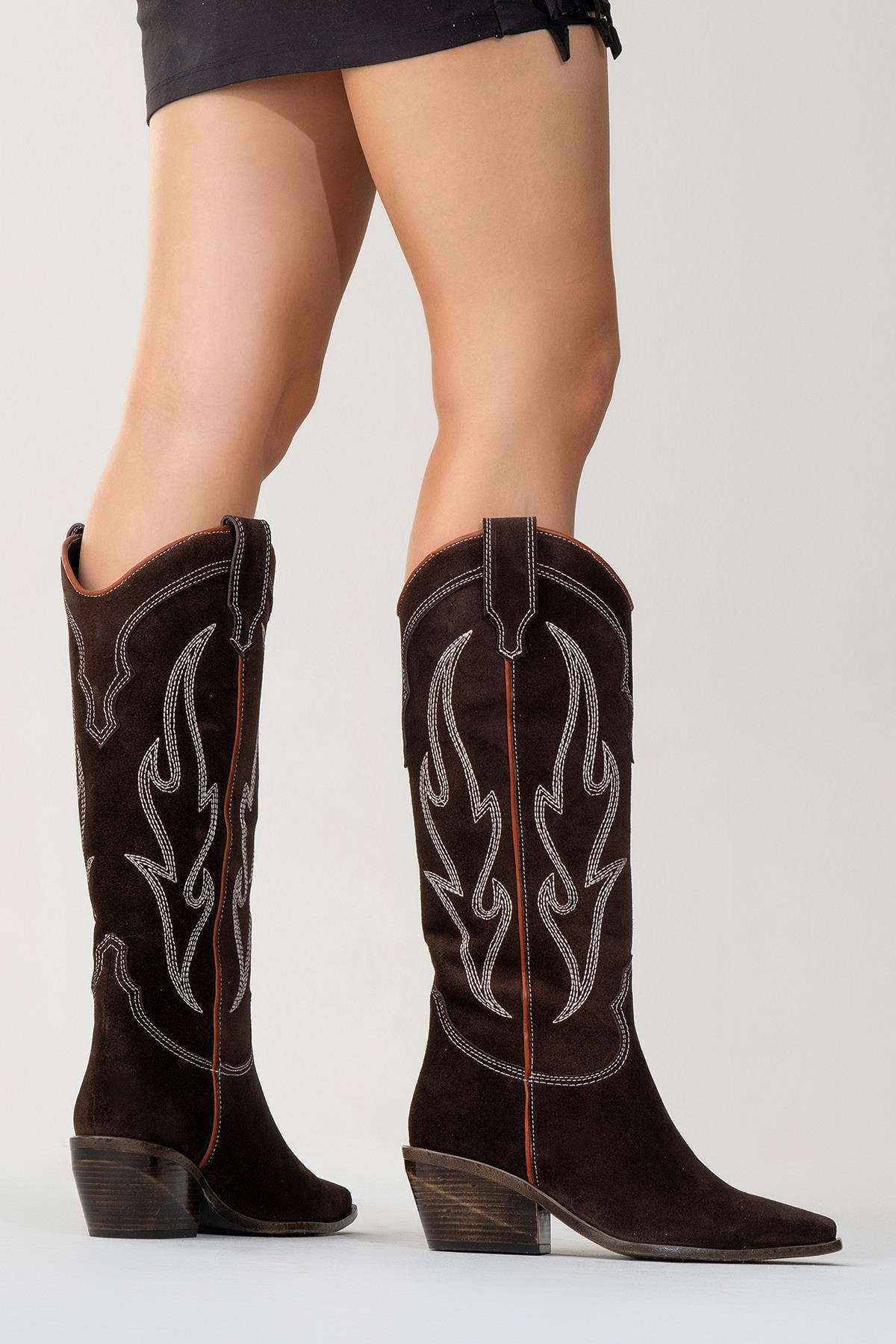 Pietro Leather Western Knee High Boot, Alternate, color, Dark Brown Suede Leather