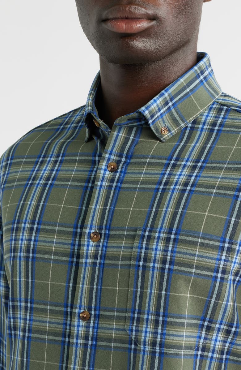 Mizzen+Main City Trim Fit Plaid Flannel Button-Down Shirt, Alternate, color, Olive Thomas Plaid