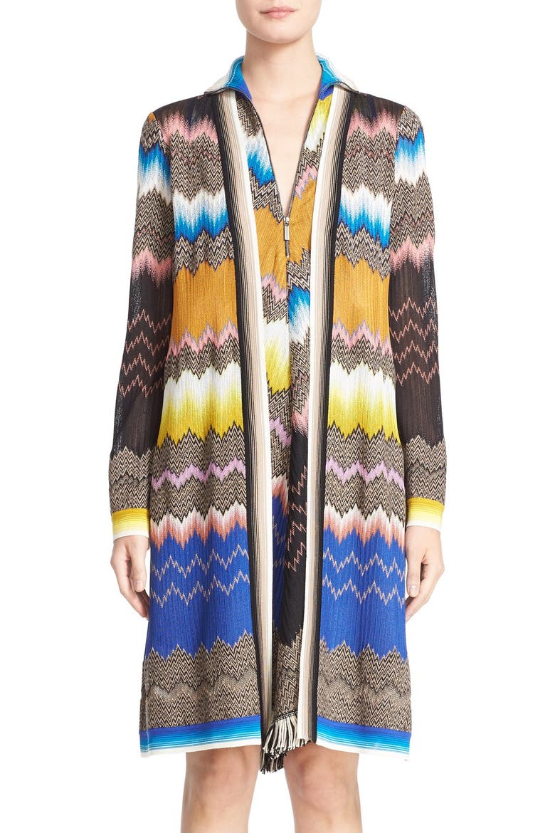 Zigzag Knit Cardigan, Main, color, BLACK/ BLUE/ MULTI