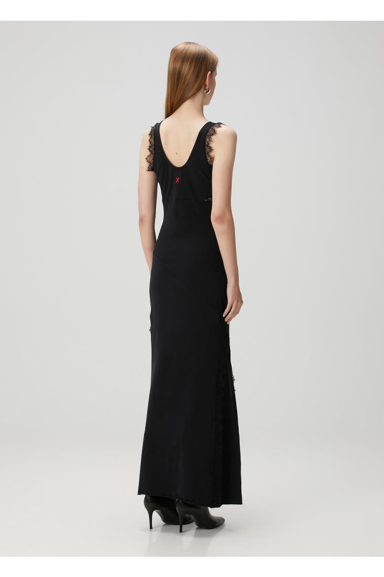 Cotton Long Fitted Black Dress With Straps, Alternate, color, BLACK