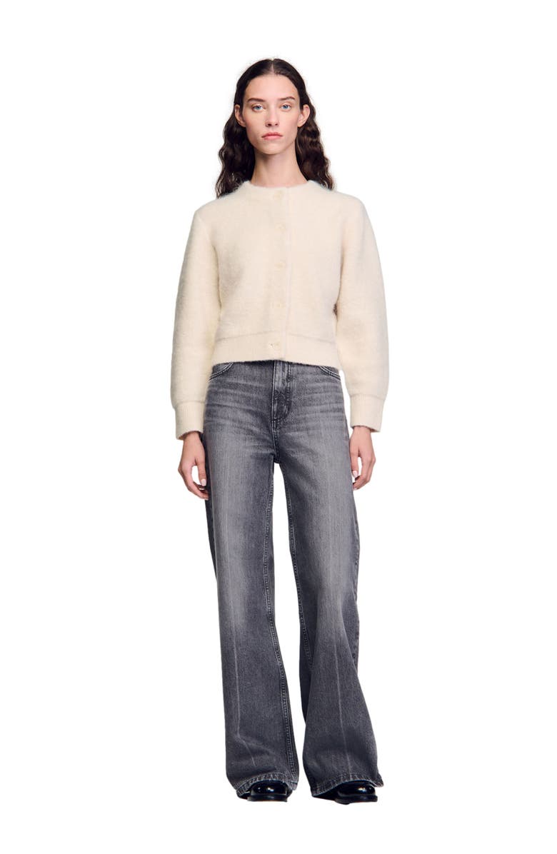 SANDRO Cropped fluffy knit cardigan, Main, color, 