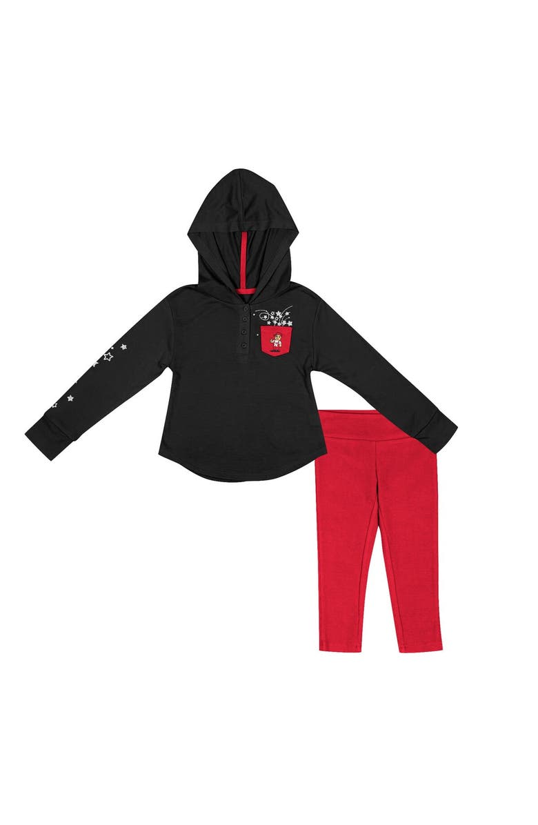 COLOSSEUM Girls Toddler Colosseum Black/Scarlet Nebraska Huskers Most Delightful Way Long Sleeve Hoodie T-Shirt & Leggings Set, Main, color, 