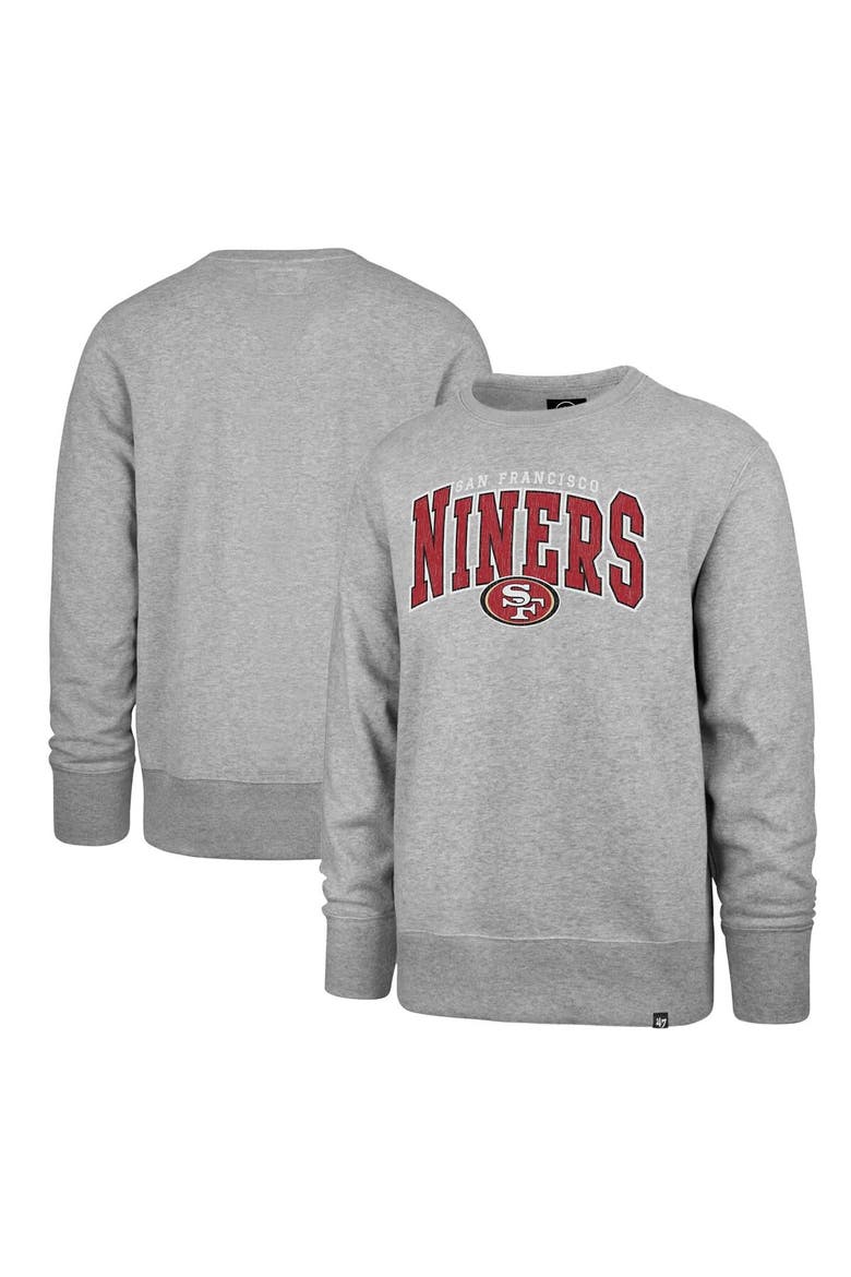 Men's '47 Gray San Francisco 49ers Varsity Block Headline Pullover Sweatshirt, Main, color, Gray