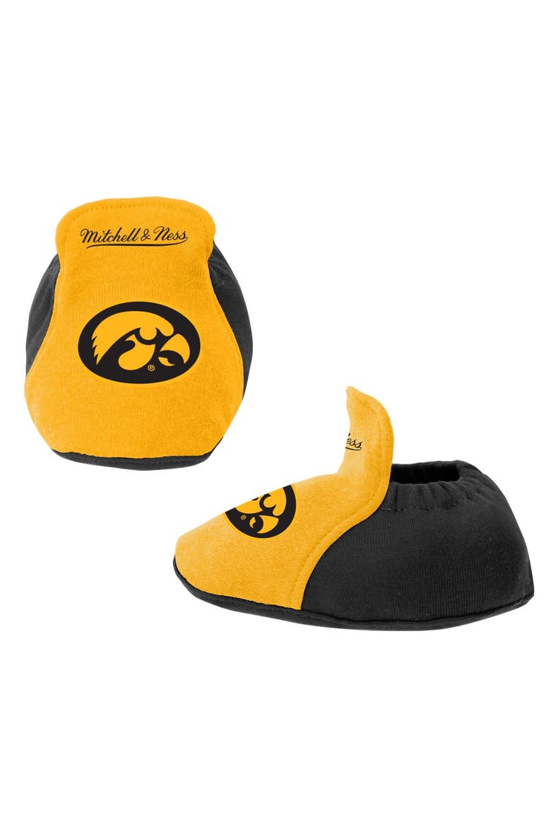 Infant Mitchell & Ness Black/Gold Iowa Hawkeyes 3-Pack Bodysuit, Bib and Bootie Set, Alternate, color, Black
