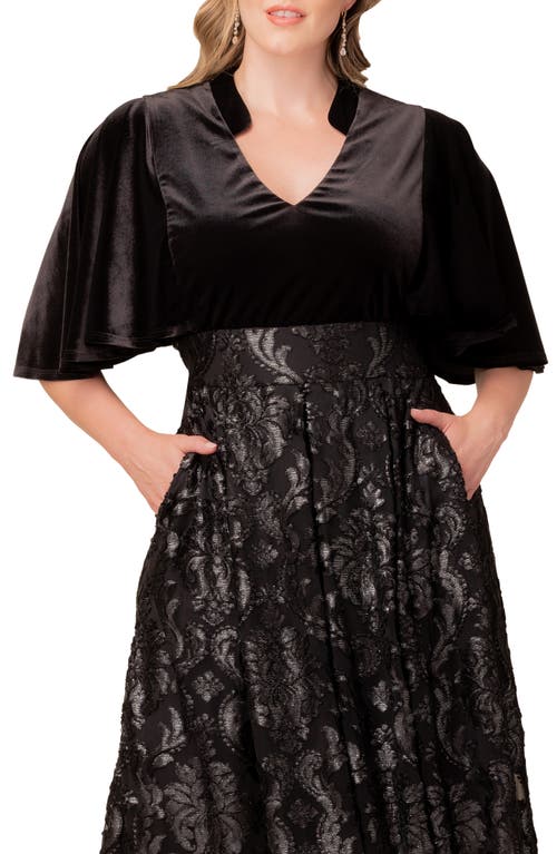 Kiyonna Radiant Opulence Mixed Media Ballgown In Black