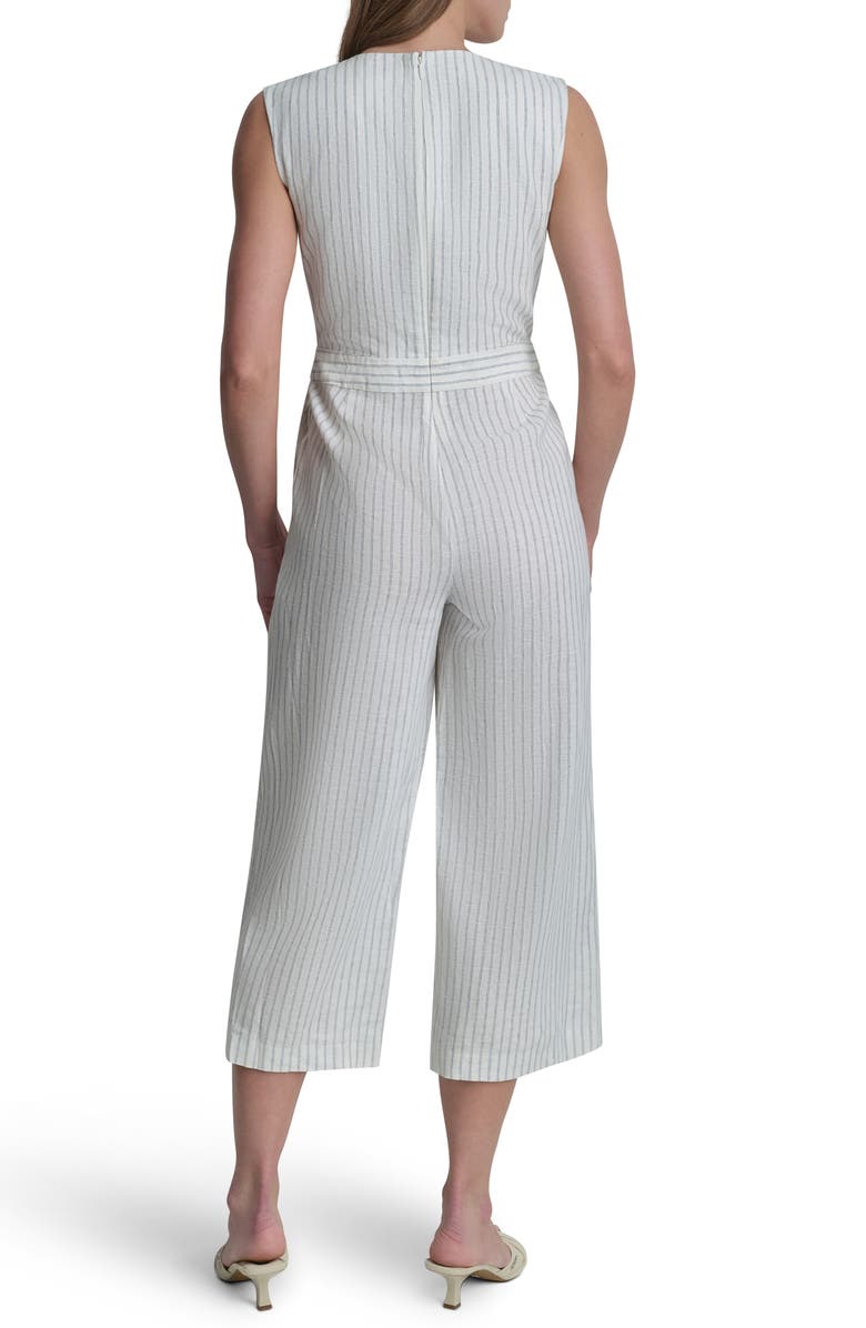 DKNY Stripe Linen Blend Crop Jumpsuit, Alternate, color, Ivory/Admiral