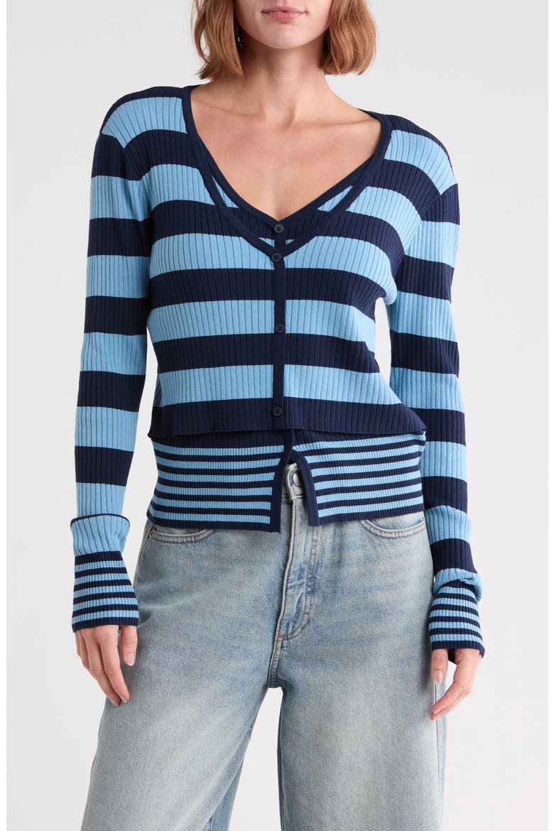 Striped Long Sleeve Knit Top, Main, color, LIGHT BLUE NAVY