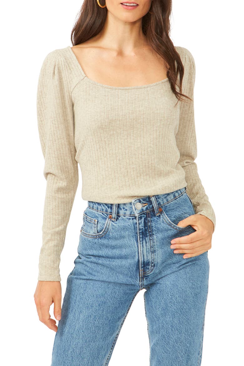 Puff Sleeve Back Keyhole Top, Main, color, CHINO HEATHER