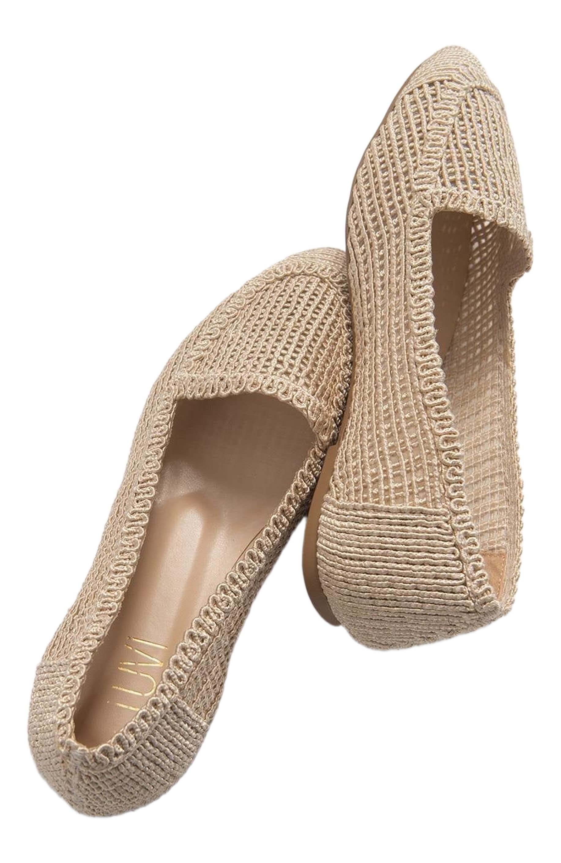 Prologue Shoes Mira Knit Ballet Flat, Alternate, color, Cream Beige Faux Leather