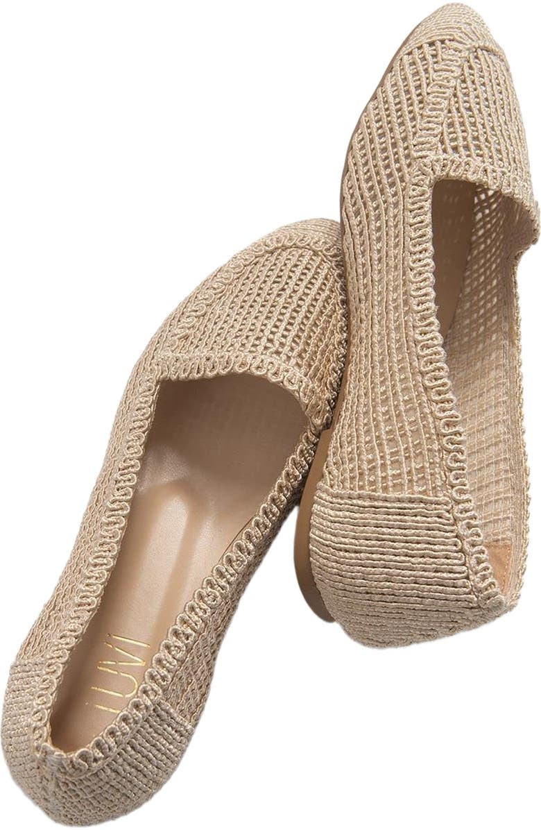 Prologue Shoes Mira Knit Ballet Flat, Alternate, color, Cream Beige Faux Leather