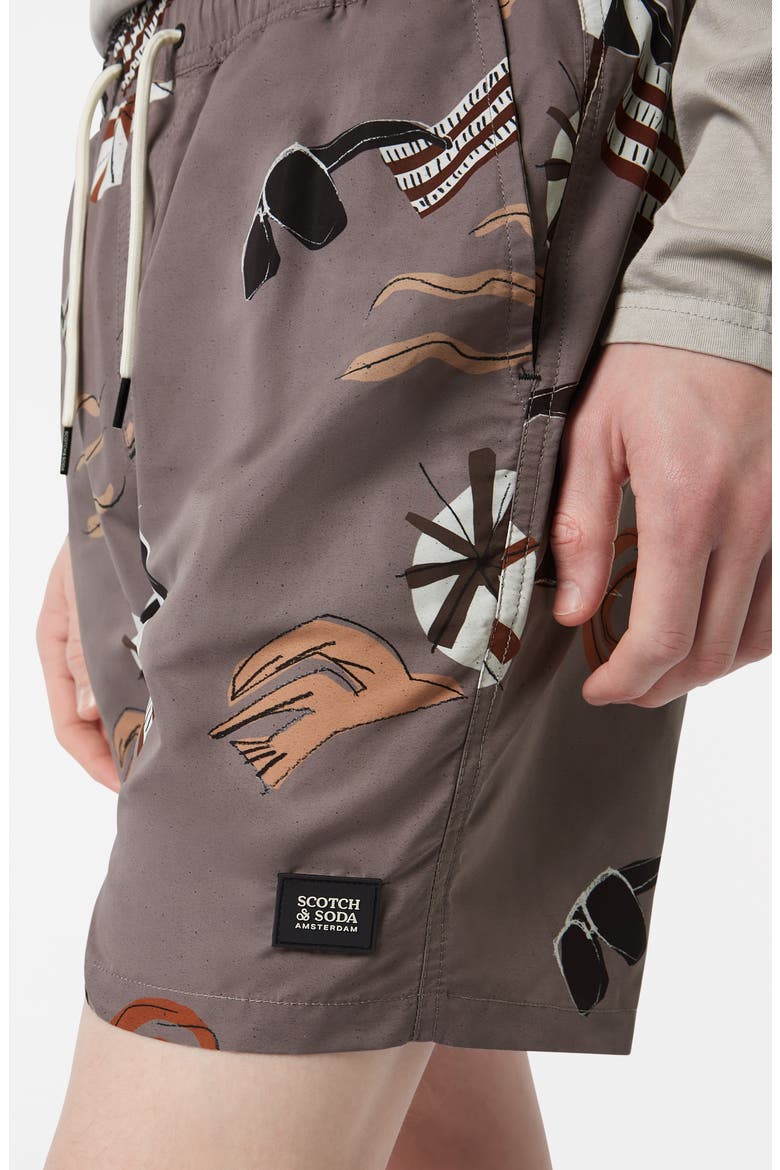Print Mid Length Swim Trunks, Alternate, color, CUTOUT BEACH BROWN A