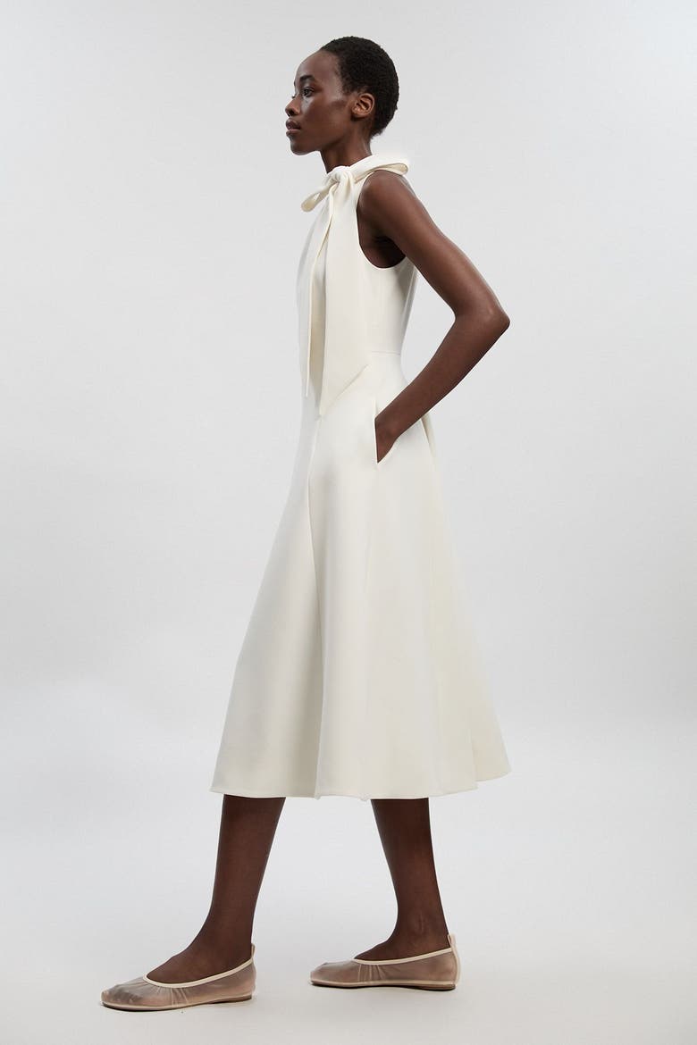 Bow Neck Midi Dress, Alternate, color, Ivory