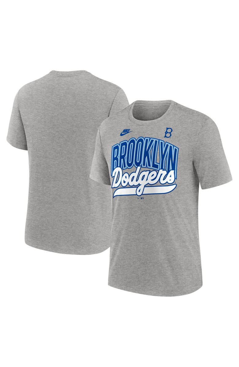 Nike Men's Nike Heather Gray Brooklyn Dodgers Cooperstown Collection Retro Tri-Blend T-Shirt, Main, color, Heather Gray