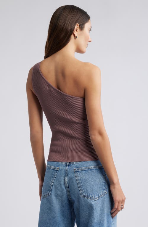 Open Edit Luxe Sculpt Rib One-shoulder Top In Purple Taupe