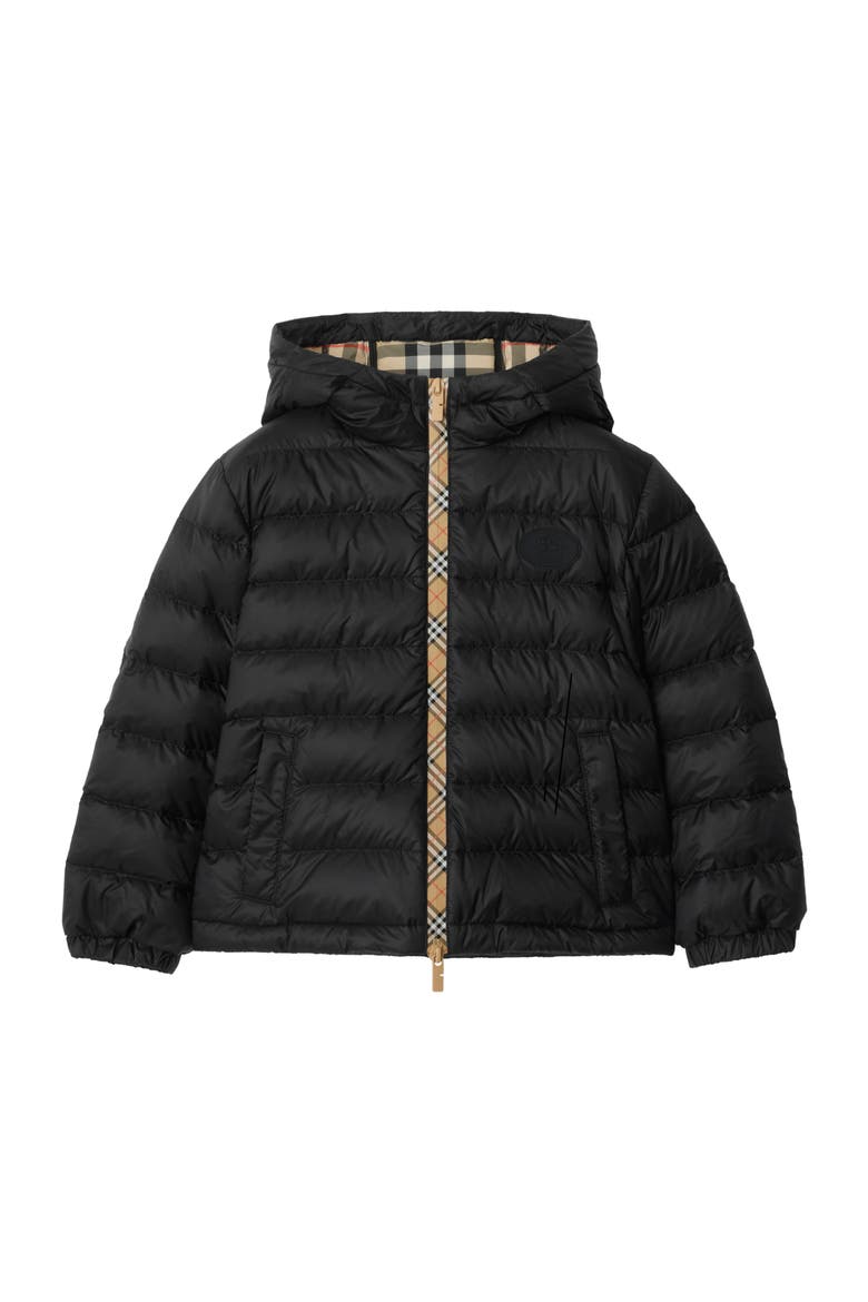 Checker-tape Nylon Hooded Puffer Jacket, Main, color, Black
