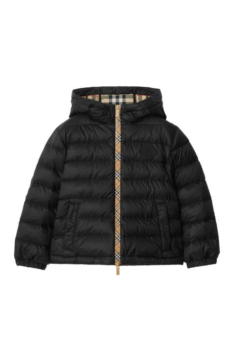 Checker-tape Nylon Hooded Puffer Jacket