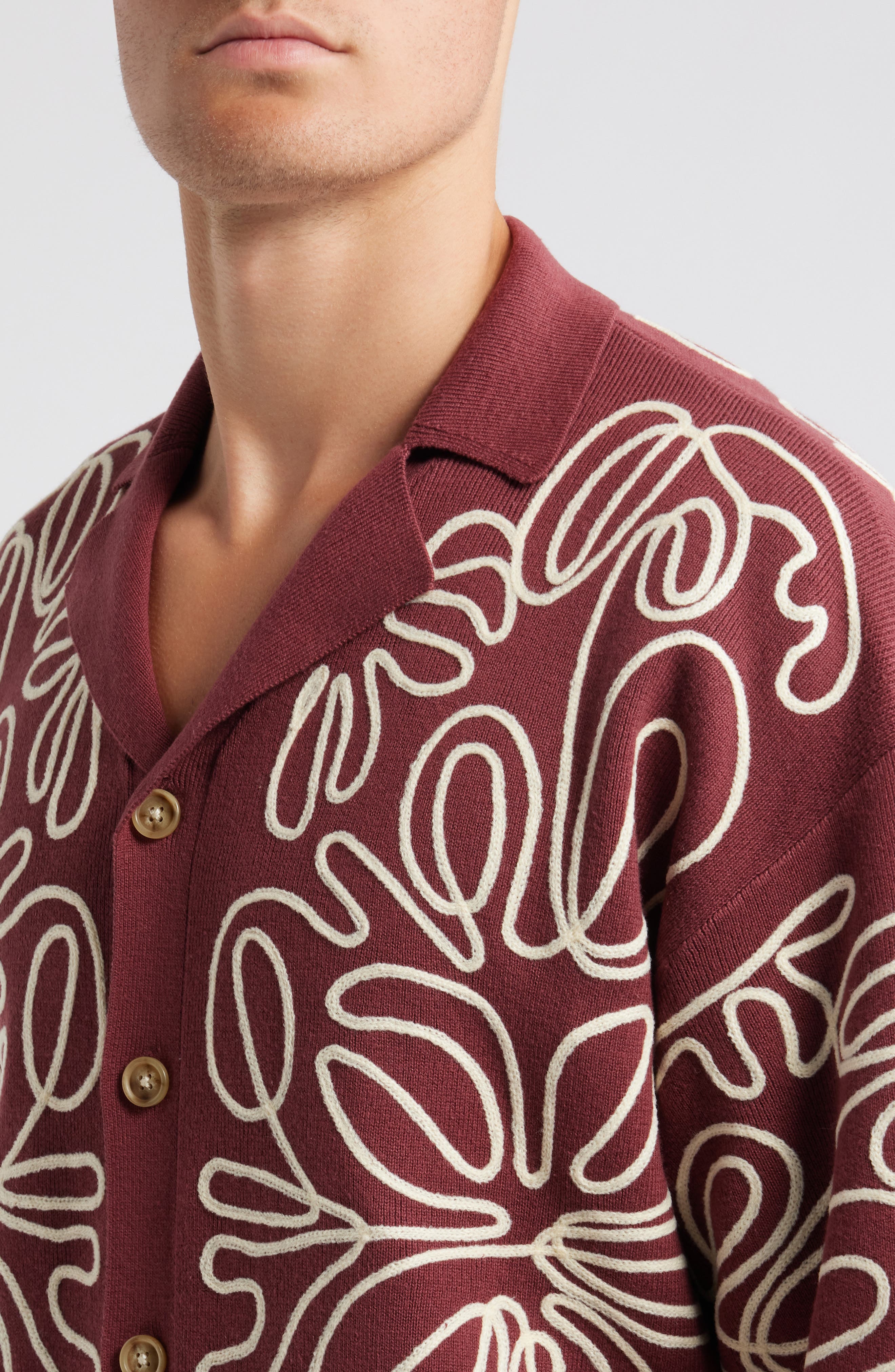 Floral Embroidered Knit Camp Shirt - image 2