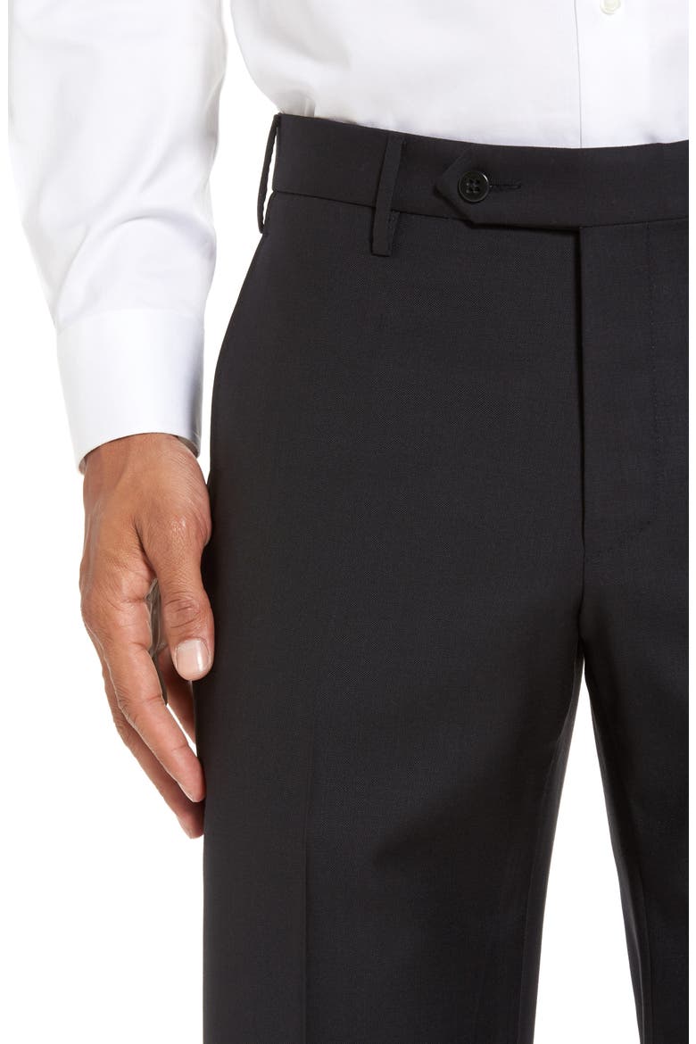 Parker Flat Front Sharkskin Wool Trousers, Alternate, color, BLACK