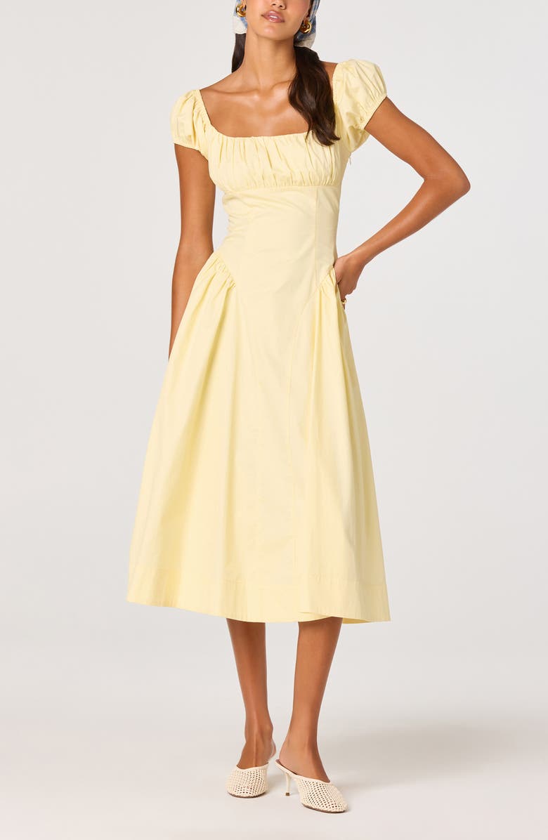 ASTR the Label Adilene Cap Sleeve Midi Dress, Main, color, Yellow