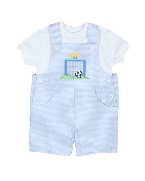 Florence Eiseman Check Seersucker Shortall With Soccer Goal In Blue