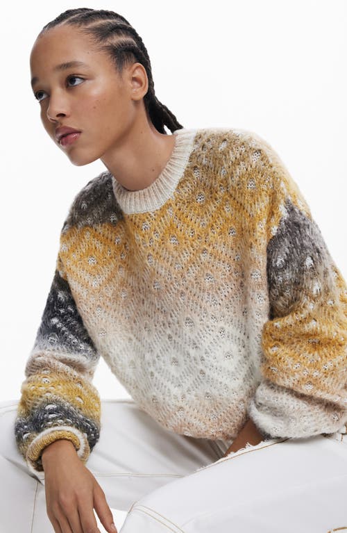 Desigual Pattern Stitch Crewneck Sweater In Multi