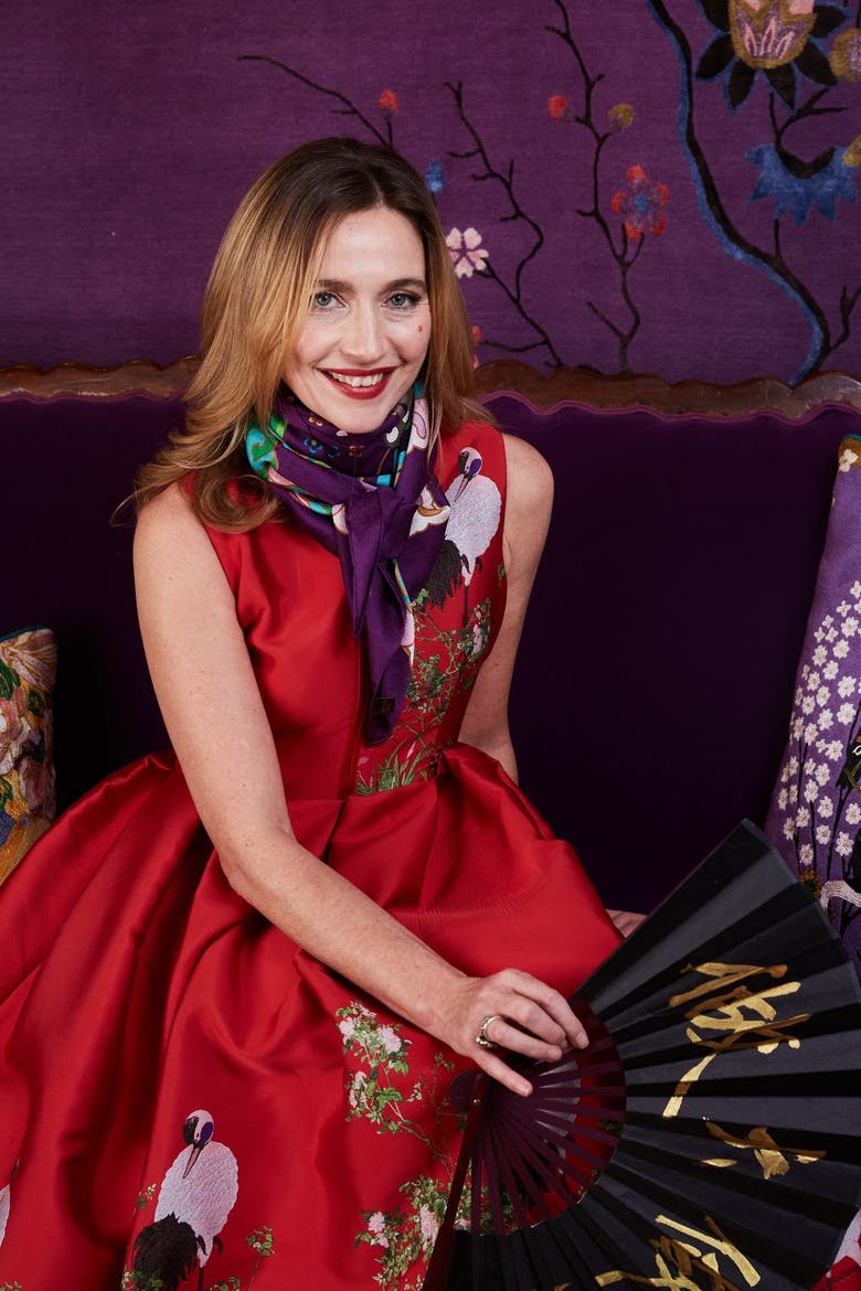 Wendy Morrison X Skylence Kujaku Peacock Silk Scarf, Alternate, color, Purple