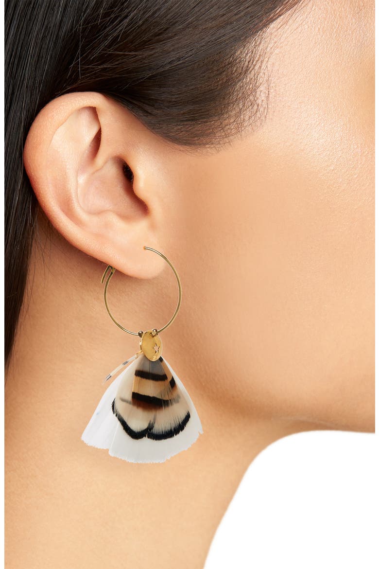 Bermude Feather Hoop Earrings, Alternate, color, WHITE MULTI